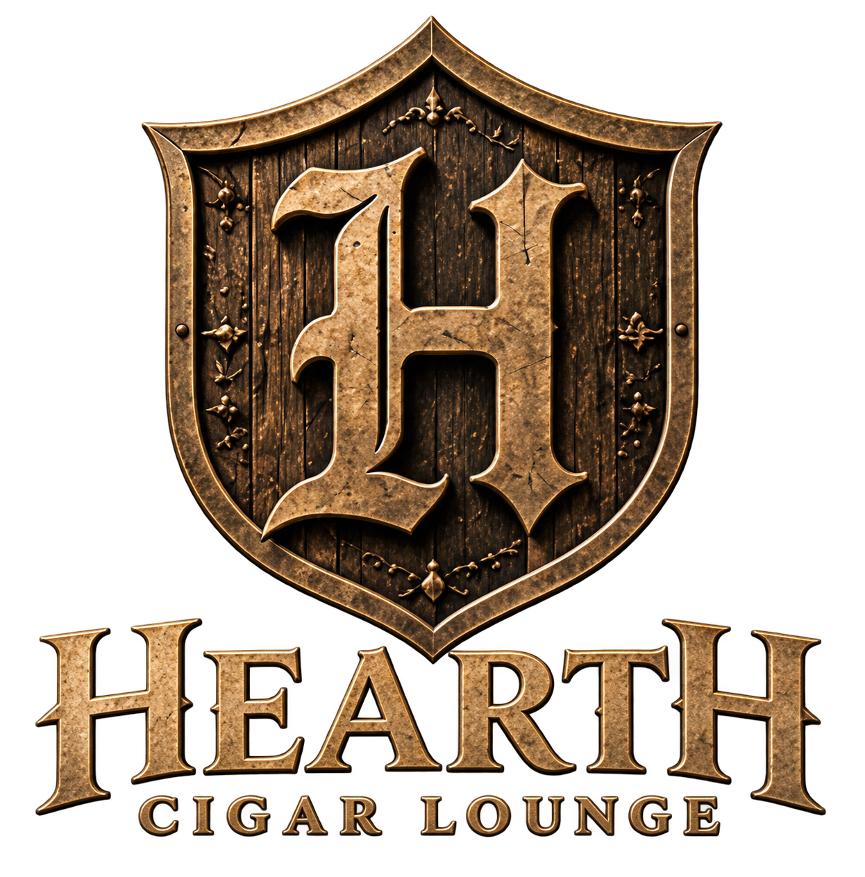 Hearth Cigar Lounge shield logo